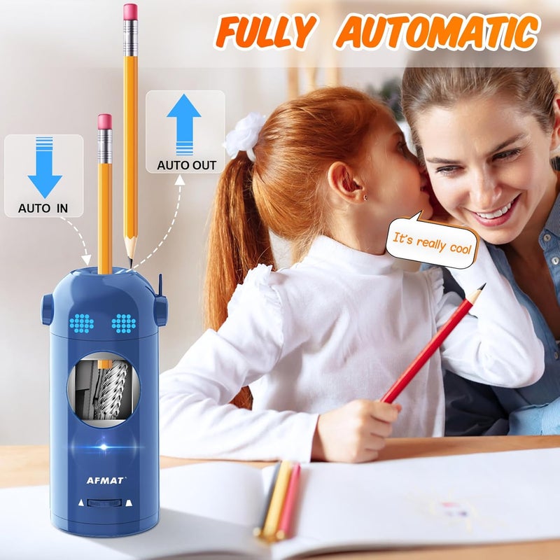 AFMAT Electric Colored Pencil Sharpener, Fully Automatic Pencil Sharpeners for 7-11.5mm Pencils, Robot Pencil Sharpener for Kids Auto in & Out, Rechargeable Hands-Free with Dotted Eyes, PSX5ET - Image 2
